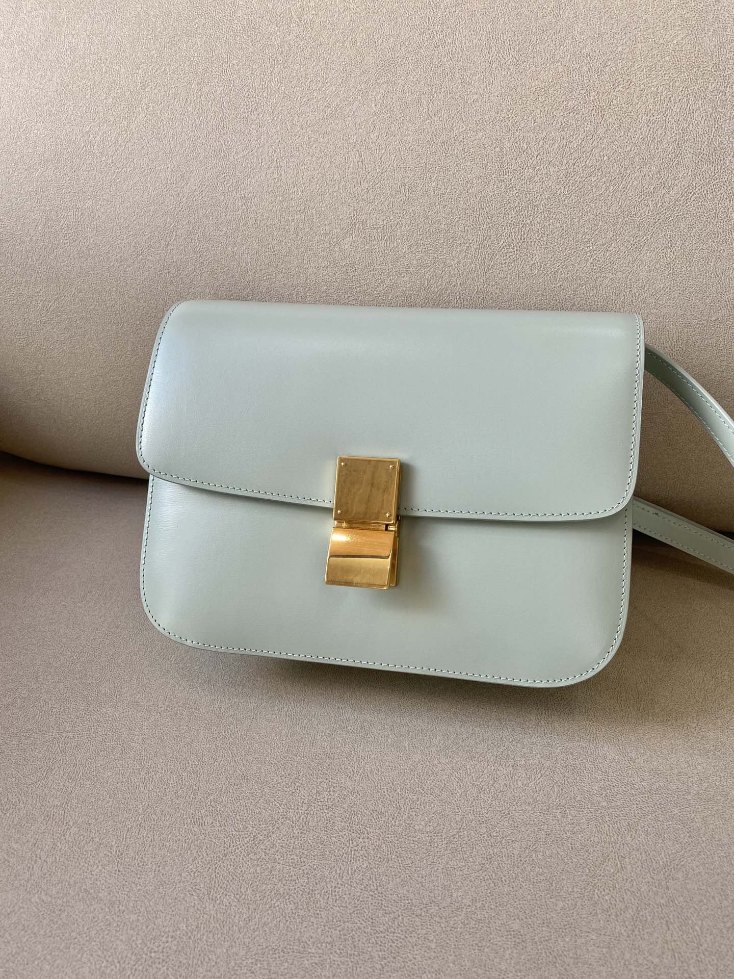 Сумка Celine Box Teen Fine в полоску, средний размер, мятно-зеленый цвет.