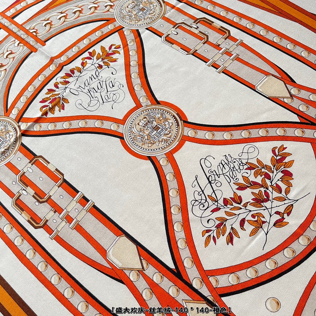 Шелковый кашемировый шарф Hermes Grand Celebration - 2 шт.