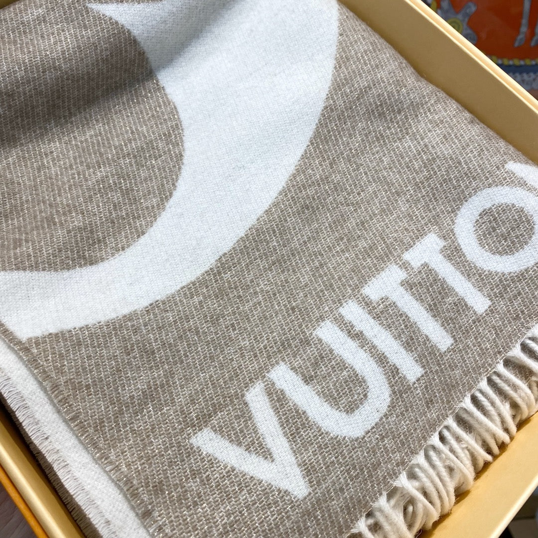 LV - Кашемировая шаль/шарф с золотой нитью - 70-200 см - 100 нитей, тонкая кашемировая пряжа, сотканная с металлизированной нитью.