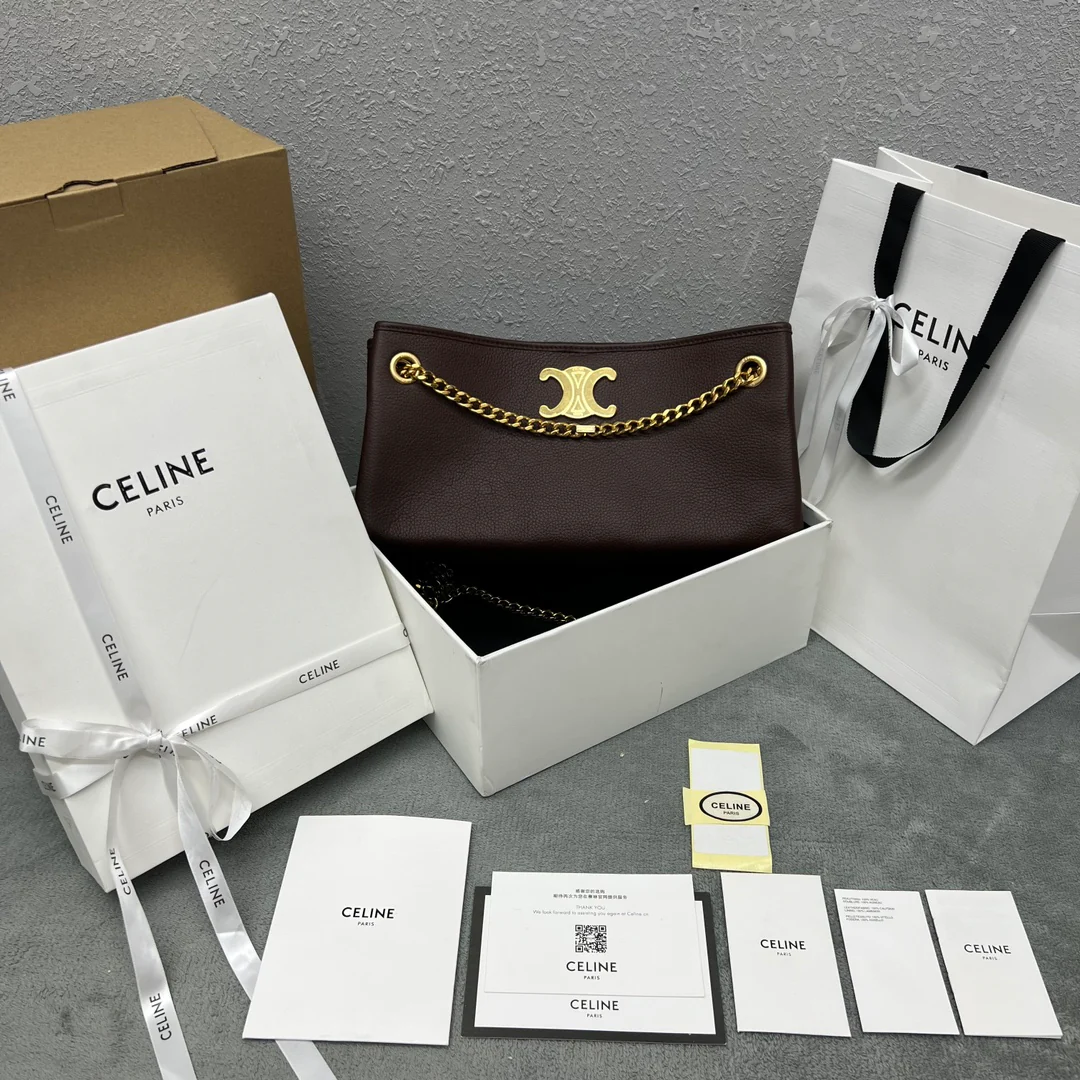 Сумка Celine New Newspaper Chain Bag - сумка через плечо с двойной цепочкой - коричневая