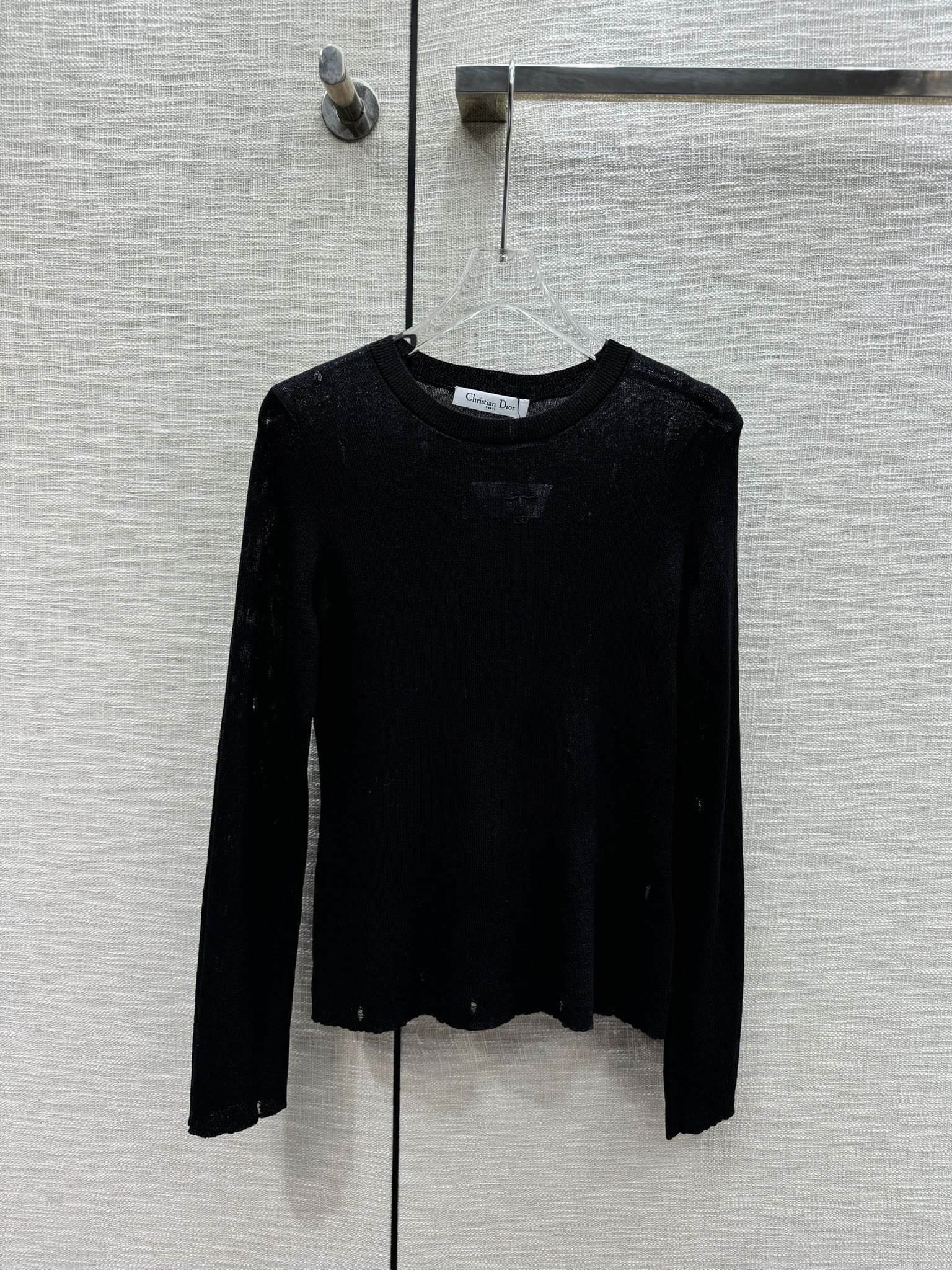 Dior 2403 - Ажурный вязаный принт с длинным рукавом - Черный