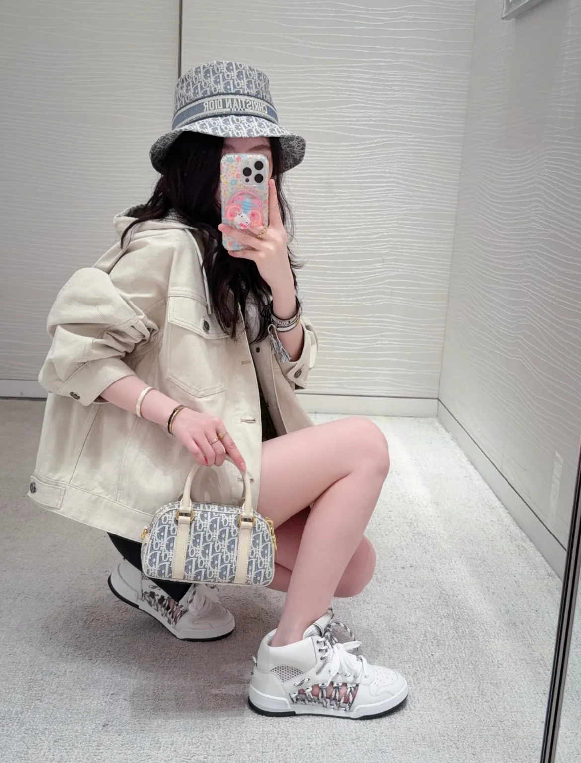 Сумка-боулинг в стиле Dior — миниатюрный размер — сине-белая