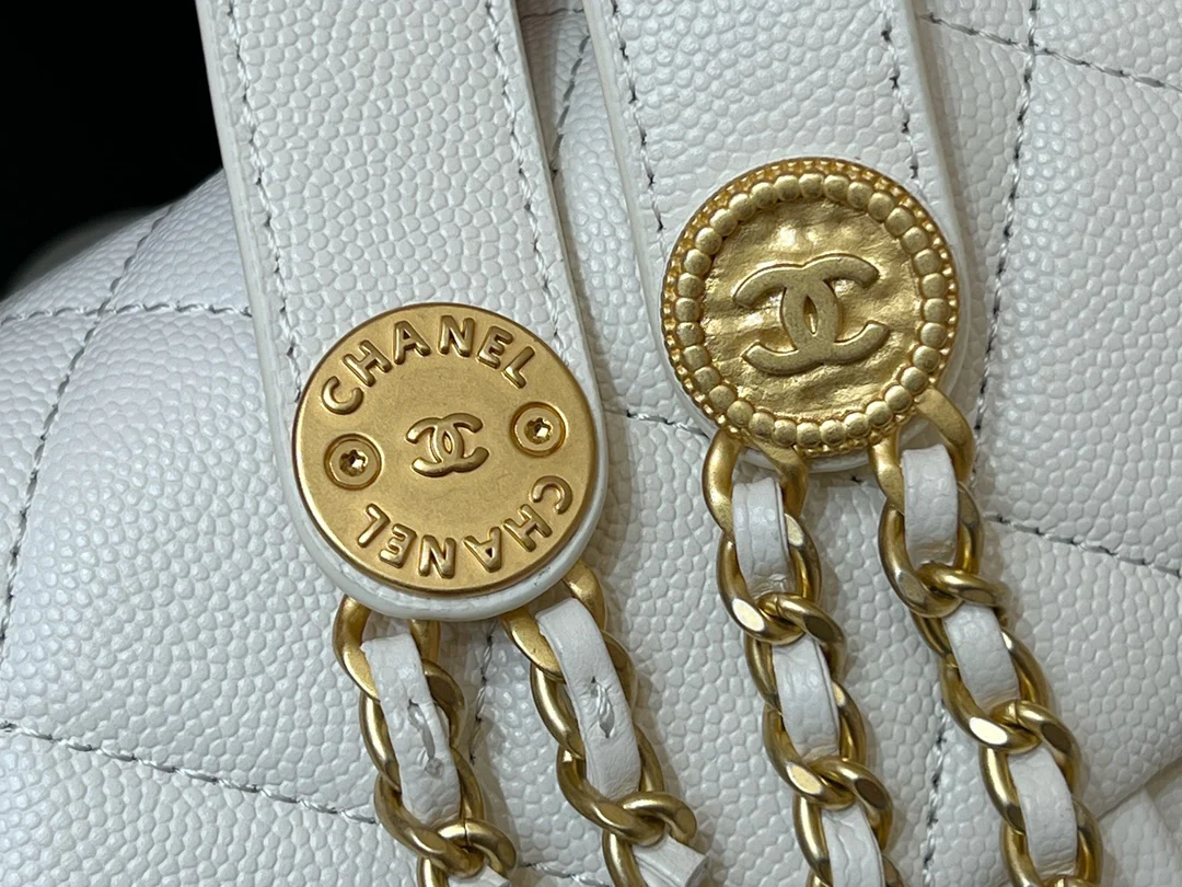 Сумка Chanel CF с цепочкой и монетами - зернистая телячья кожа - белая