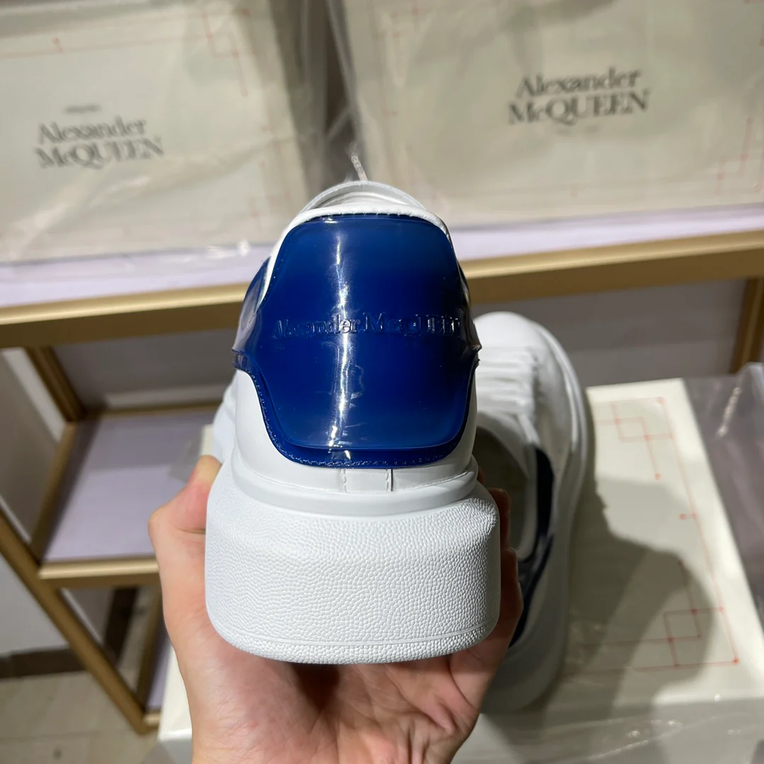 Классические белые кроссовки McQueen - унисекс - темно-синий резиновый каблук - премиум-издание
