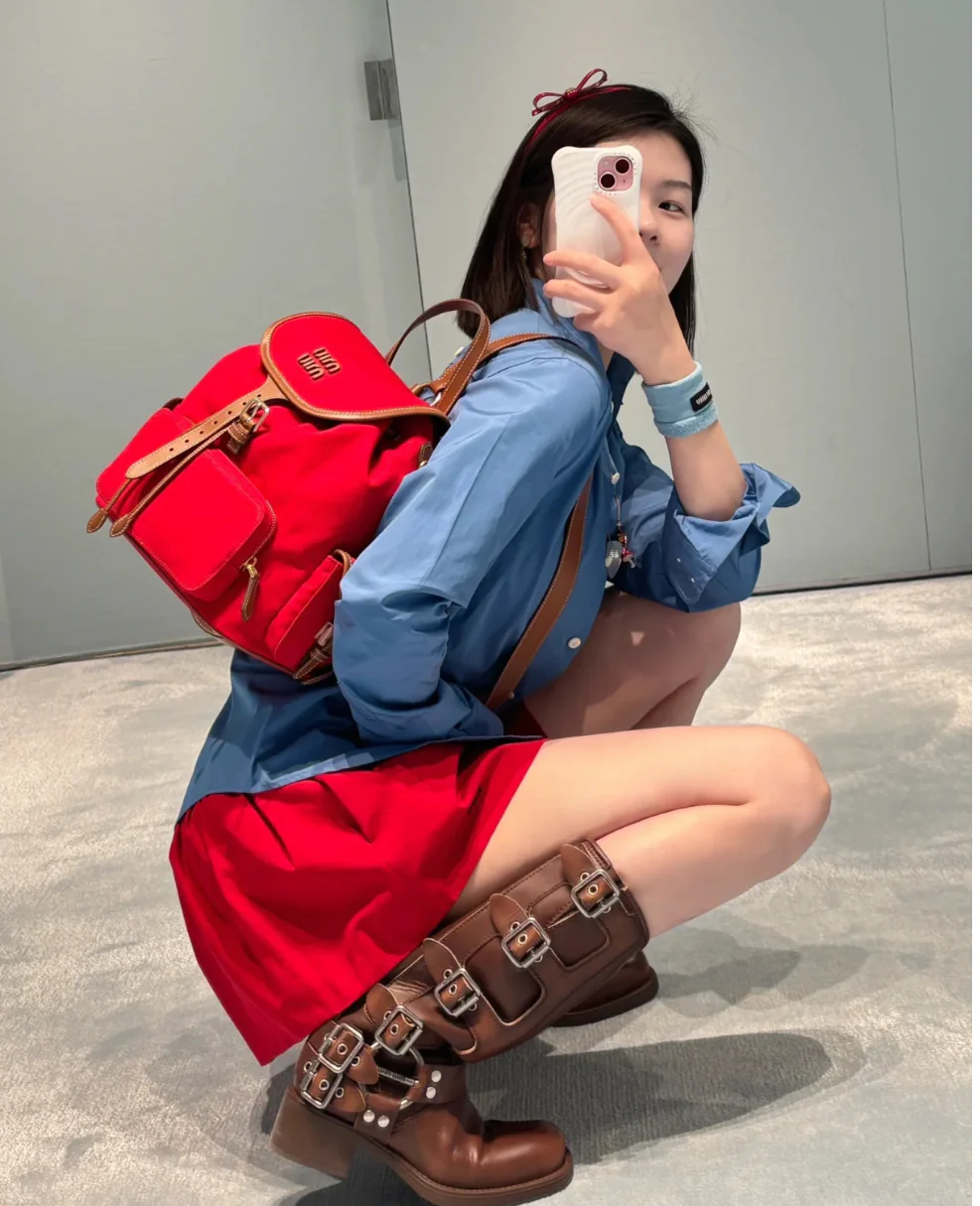 Рюкзак Miu Miu из канваса и кожи — красный (образ представлен отдельно)