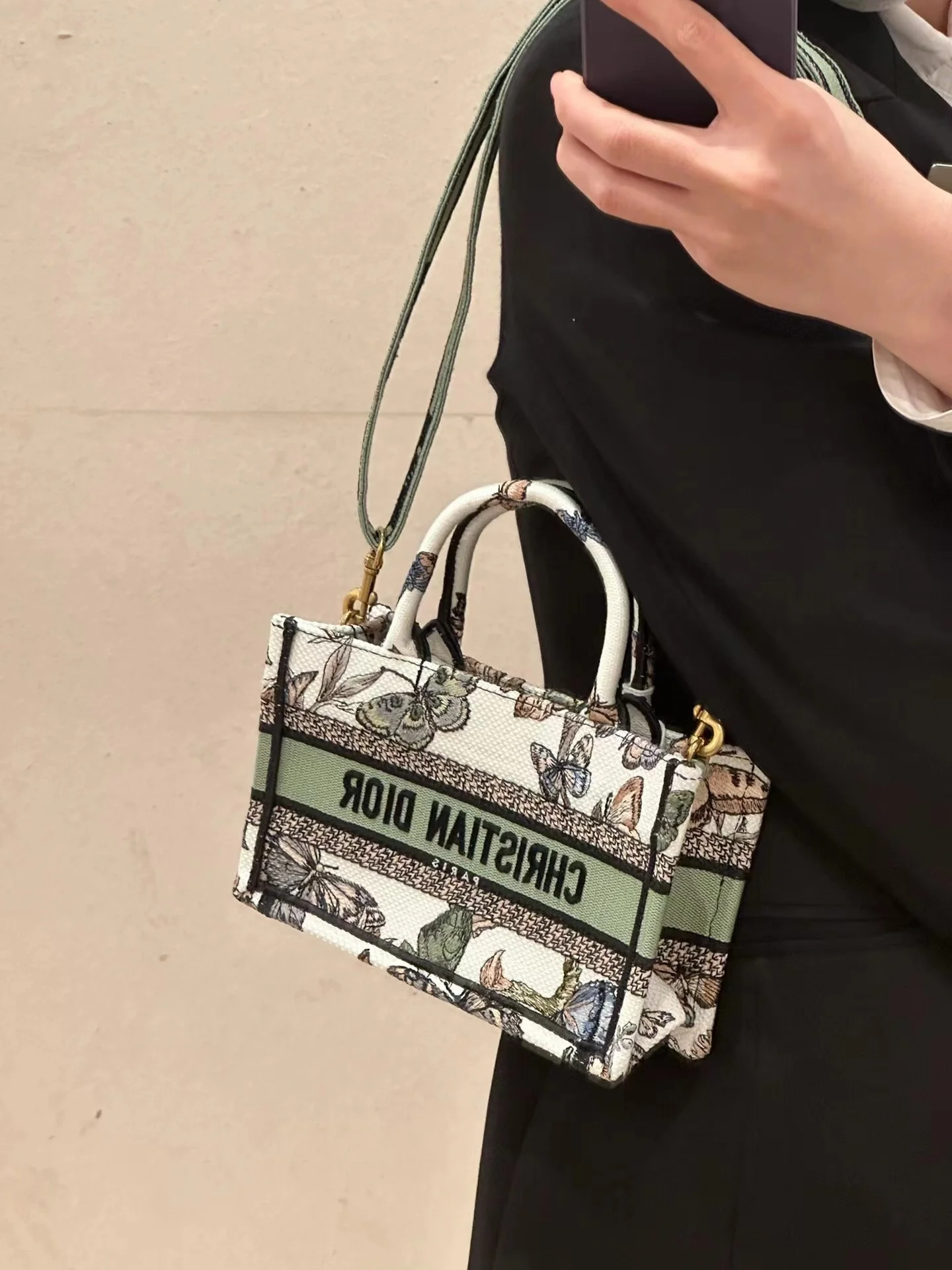 Новая коллекция Dior осень/зима: сумка Lady D Lite Tote Bag (в стиле Минни Маус) - зелено-белая.