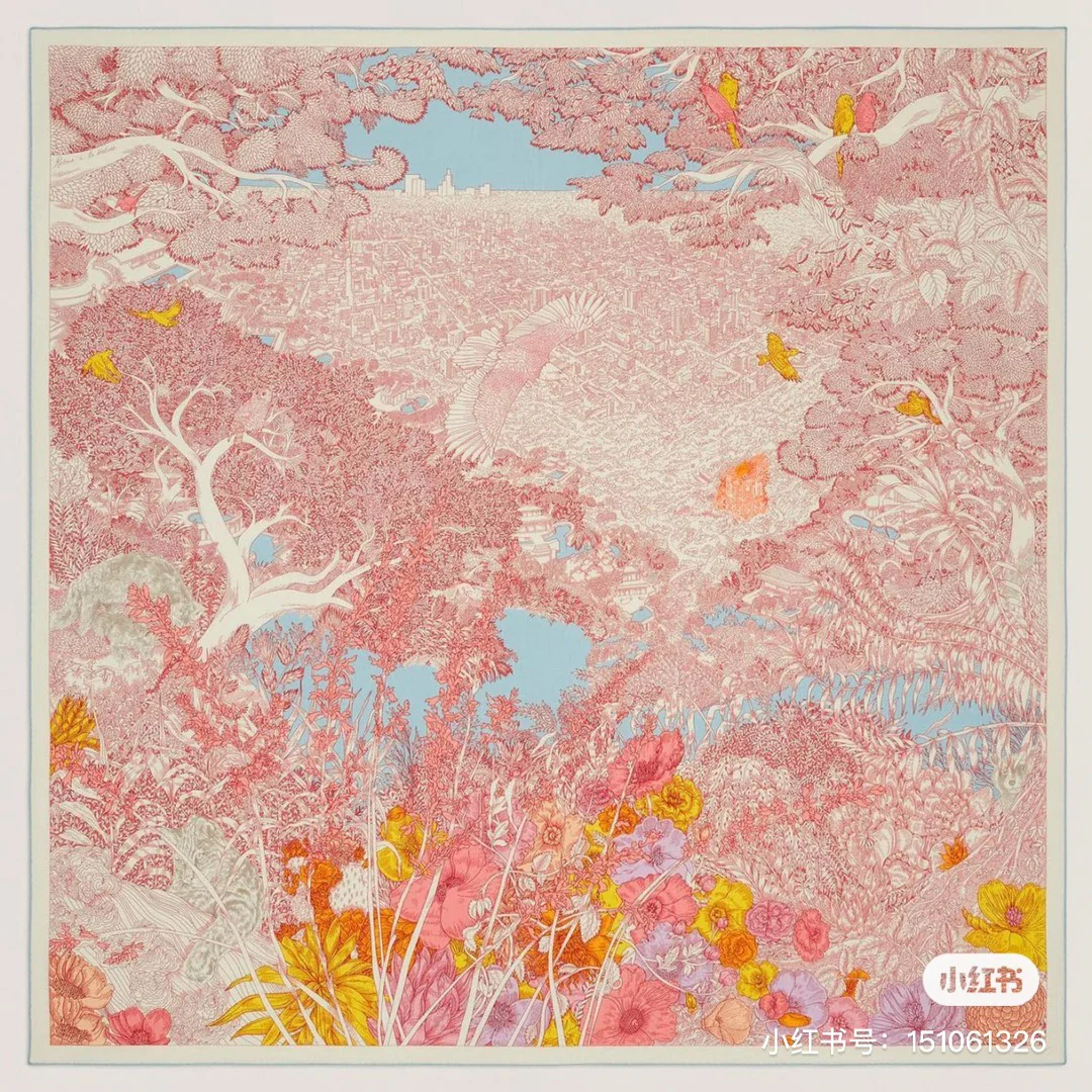 Большой шарф Hermes 2024 с цветочным рисунком — полностью розовый.