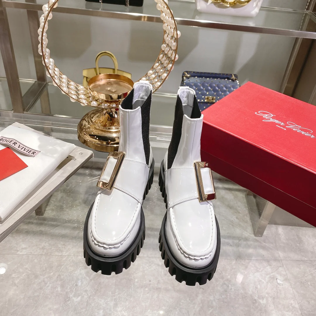 Ботильоны RV с пряжкой и стразами - белые