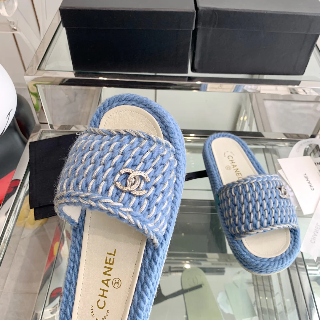 Chanel - Плетеные тапочки - Синие