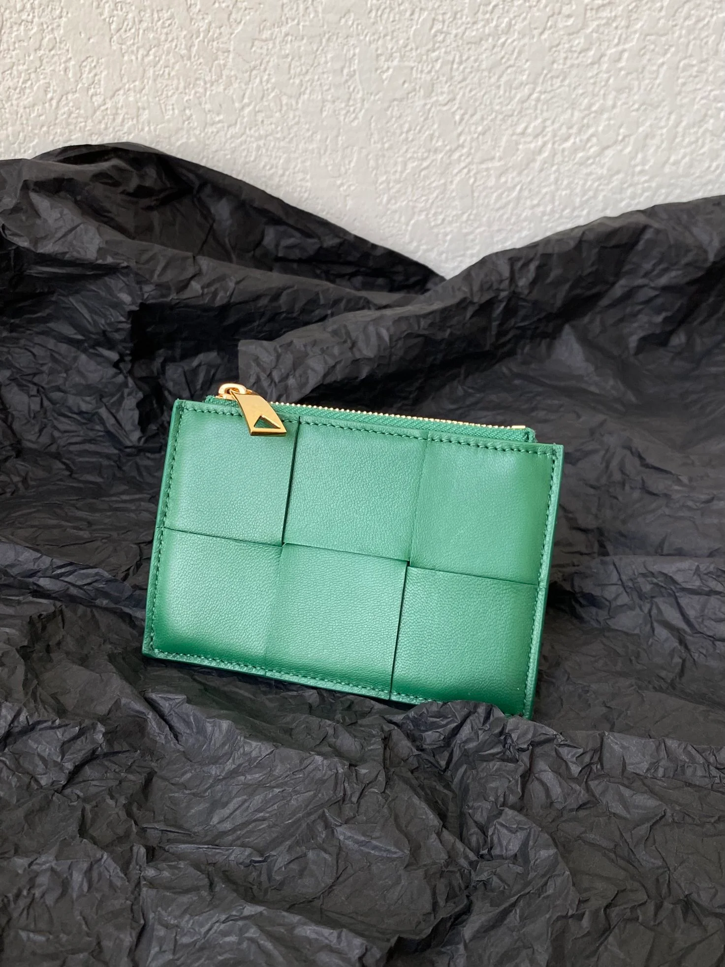 BV-大格子 编织 拉链卡包 零钱包 12x8x0.5cm