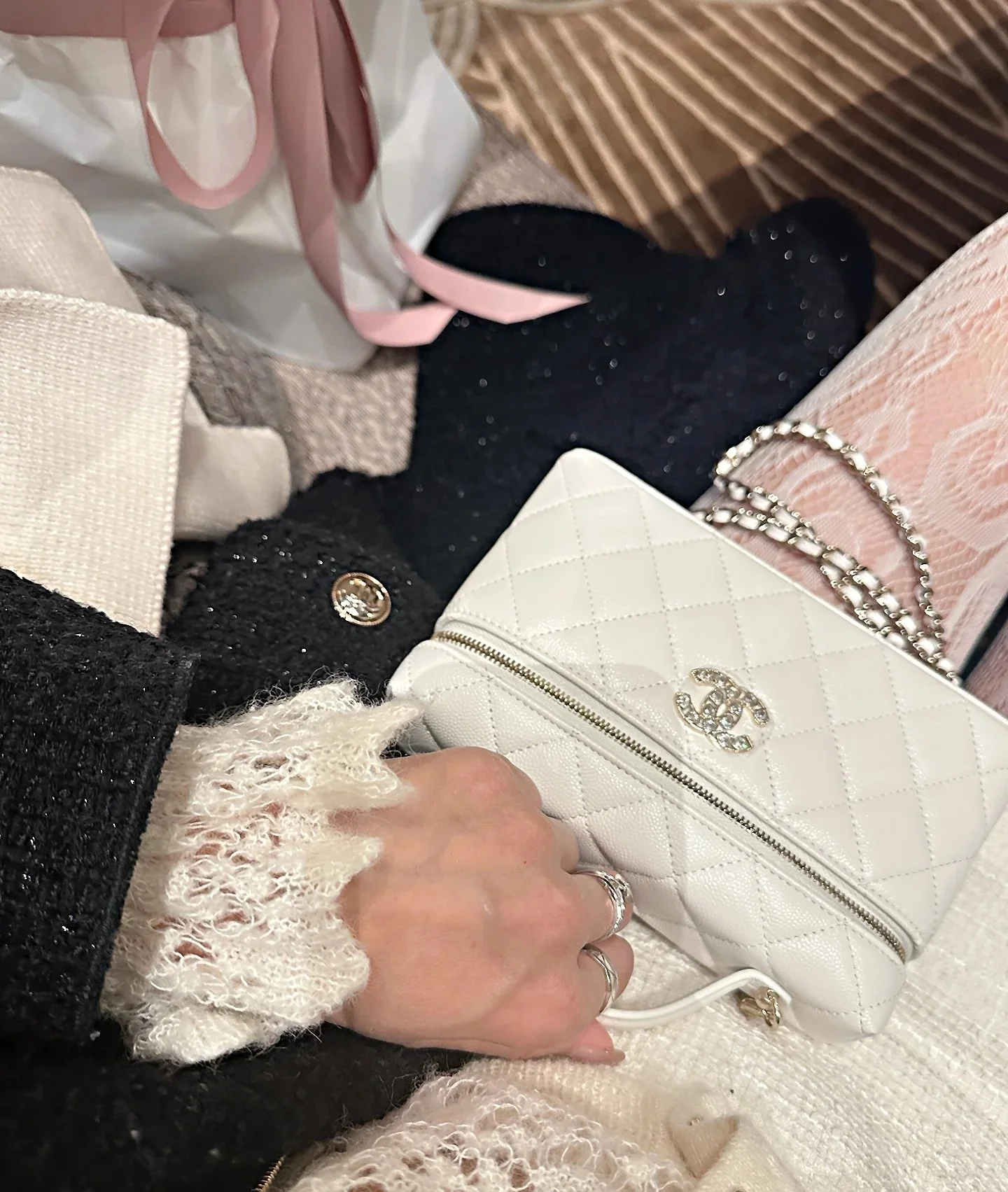 Сумочка Chanel 25p Heart Diamond LP с цепочкой - белая