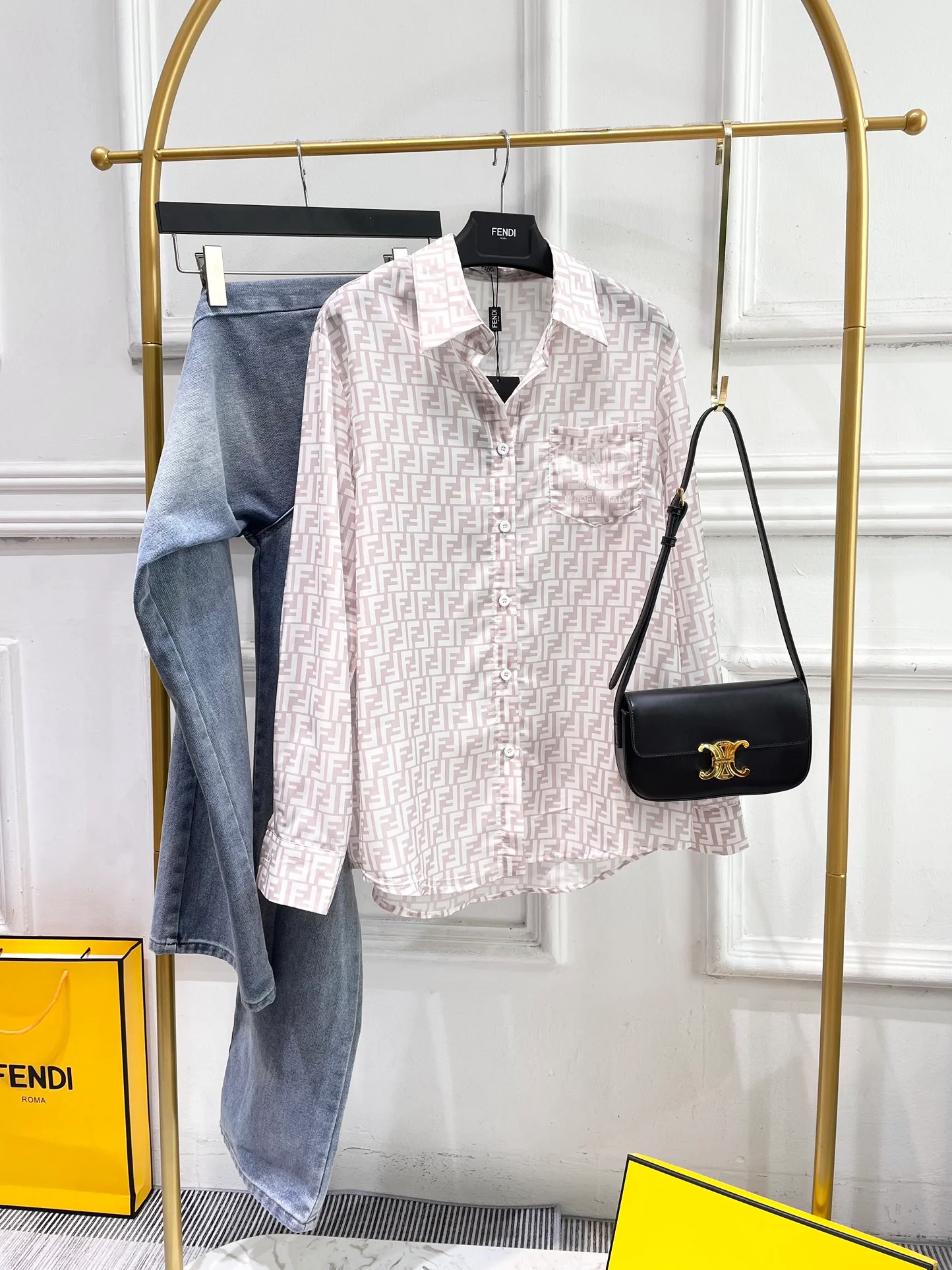 Fendi-2403 - Весна/Лето. Новая рубашка из хлопка и льна с цифровым принтом, легкая.