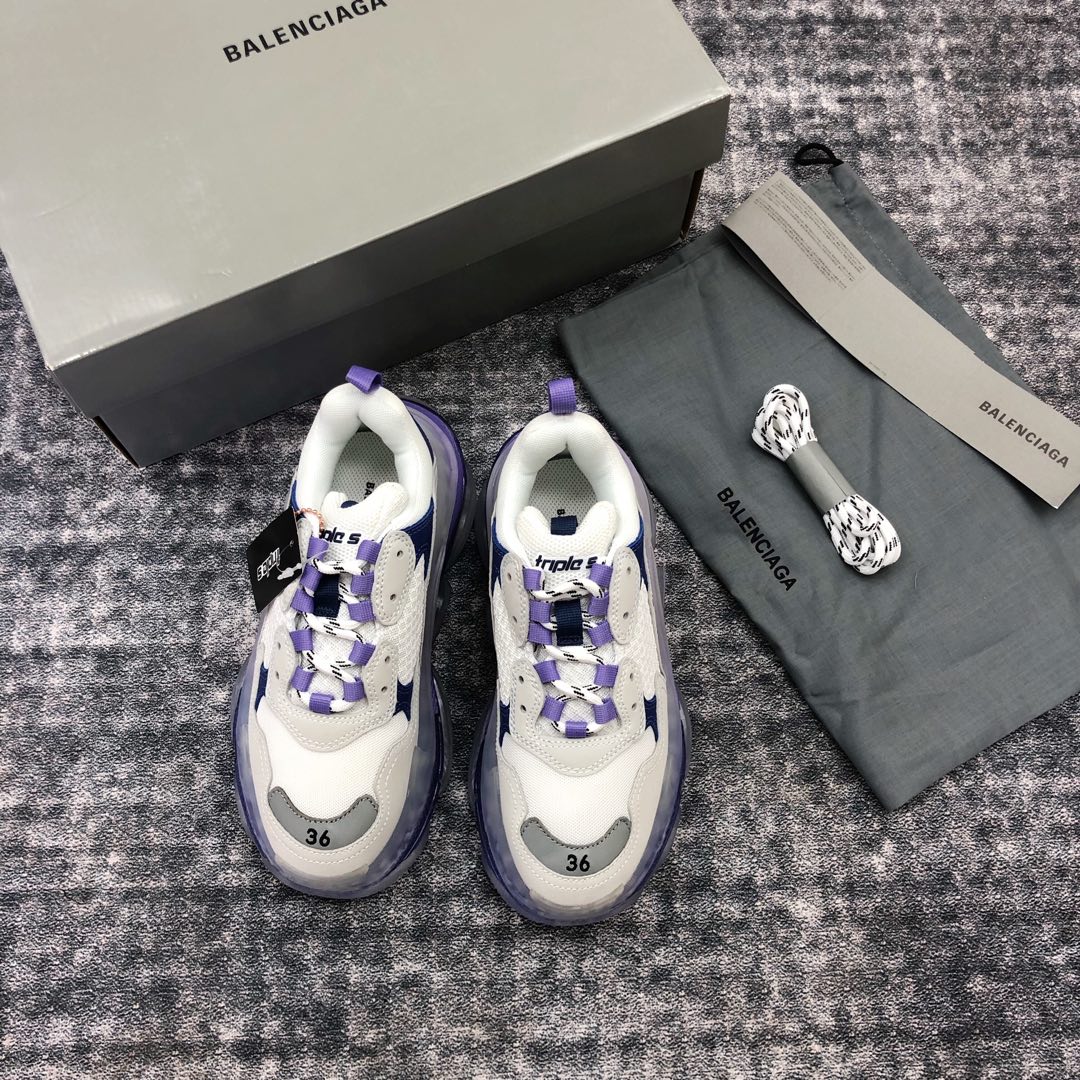 Кроссовки Balenciaga Triples Air Cushion Chunky Shoes - белые и фиолетовые