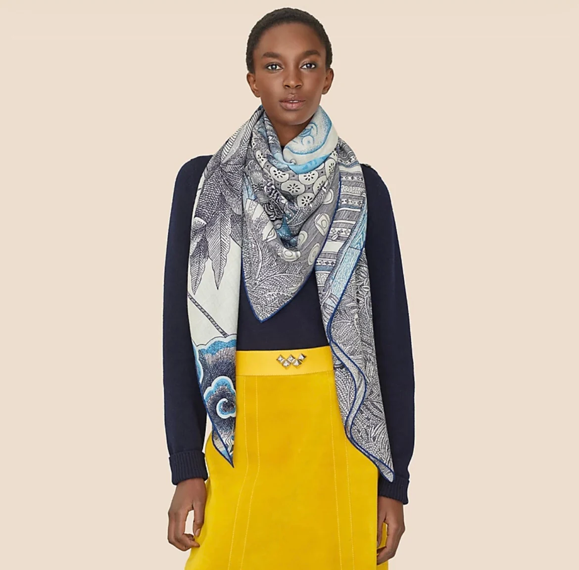 Шелково-кашемировый шарф Hermes ?Сон в летнюю ночь?, 140-2