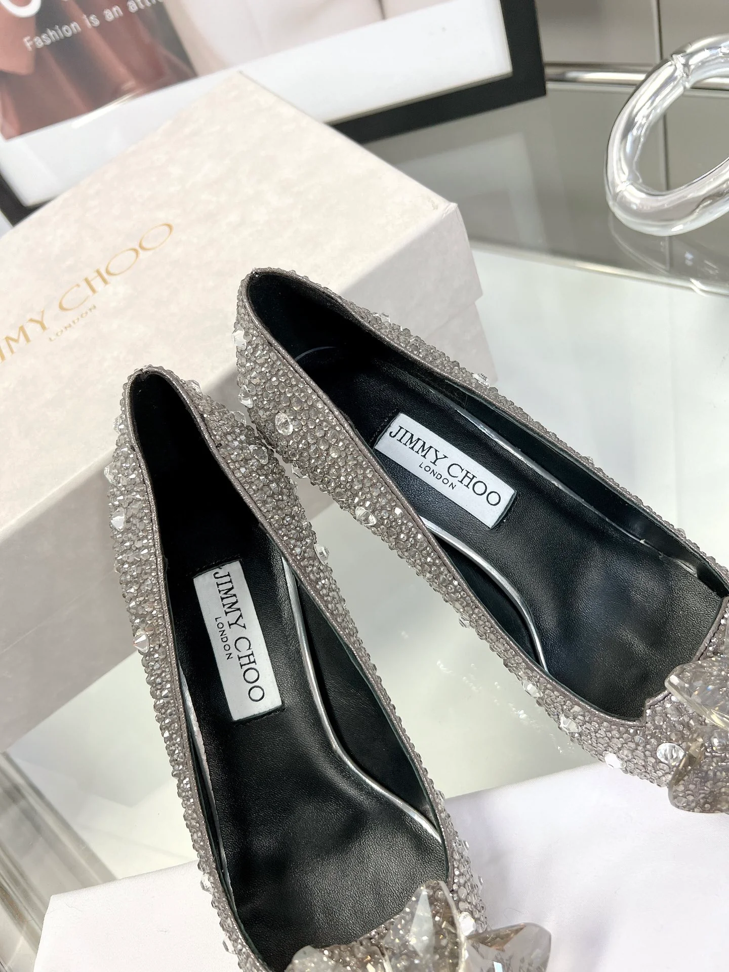 Свадебные туфли Jimmy Crystal - на высоком каблуке - серо-черные