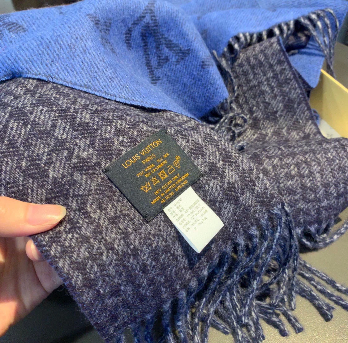 Двусторонний шарф LV Monogram - Смесь шерсти и кашемира - Синий - 1