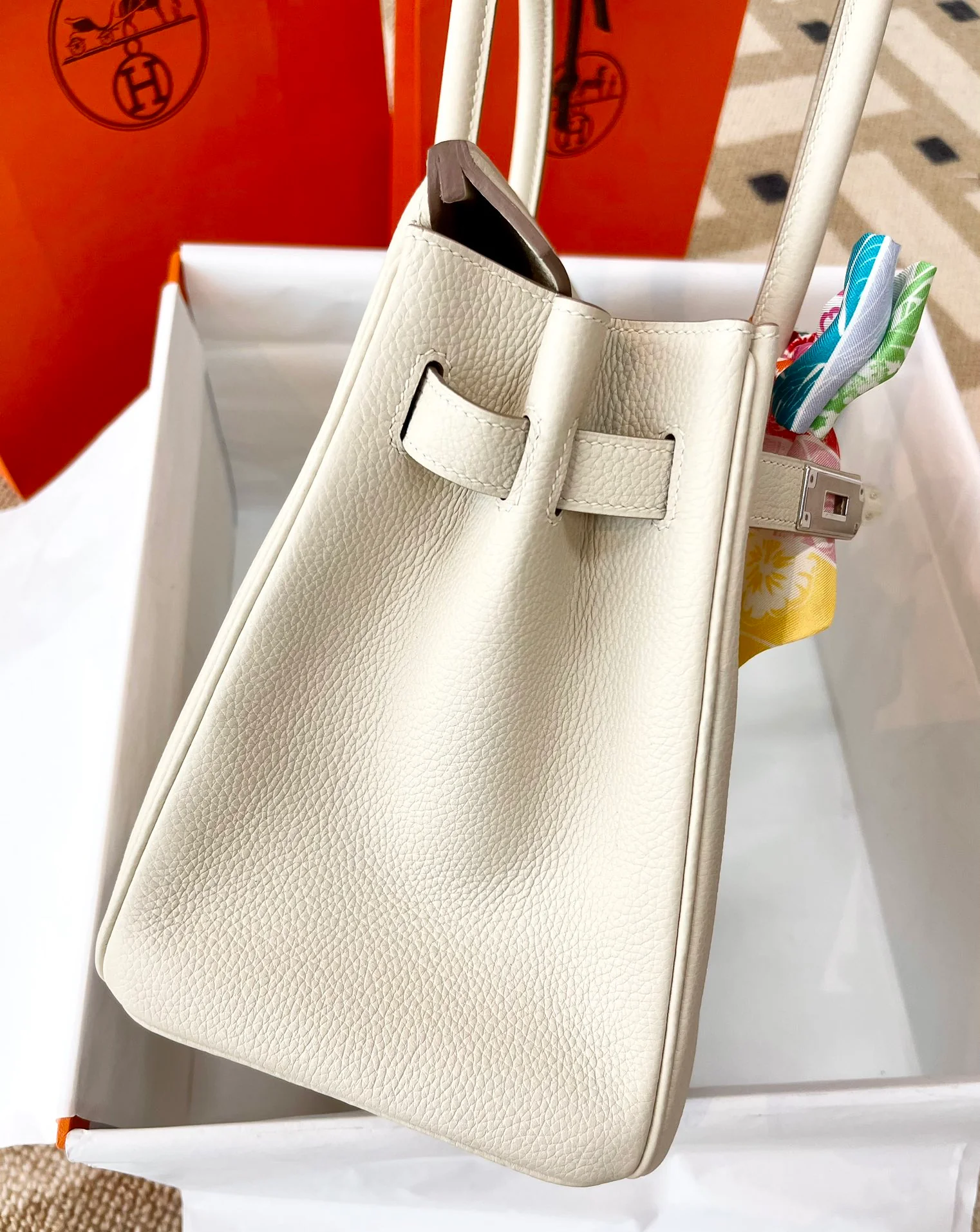 Hermes Birkin 30 Togo Milkshake White Silver Buckle