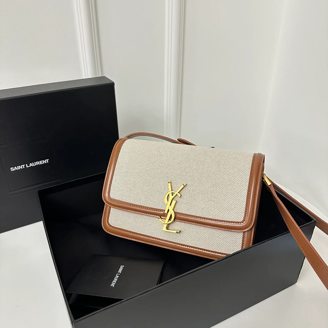 Сумка YSL Box Saint Laurent Tofu Bag - Большая - Хлопок, лен, бежевый