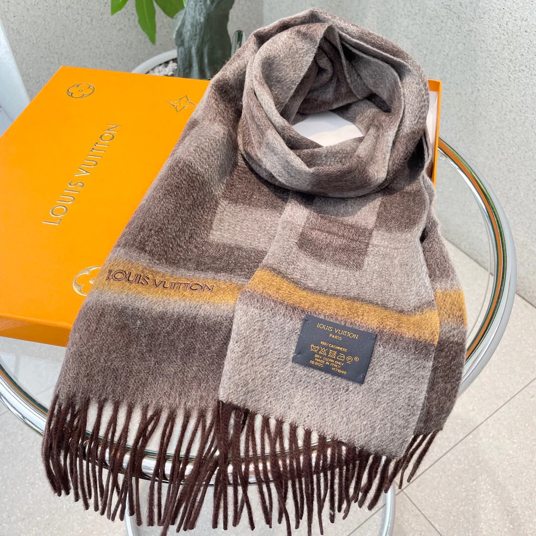 LV - Шарф из чистого кашемира - 180 см - 32 см - Коричневый