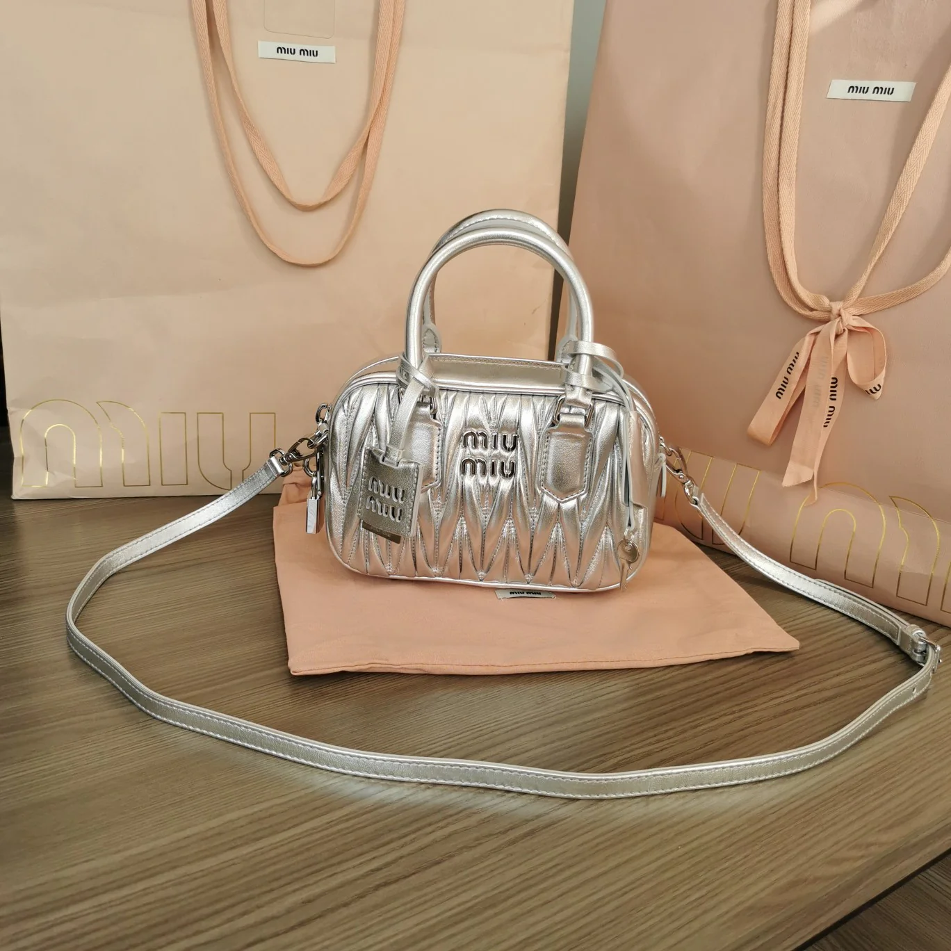 Miu Miu-5bb123-too-pretty-bowling handbag-small-silver