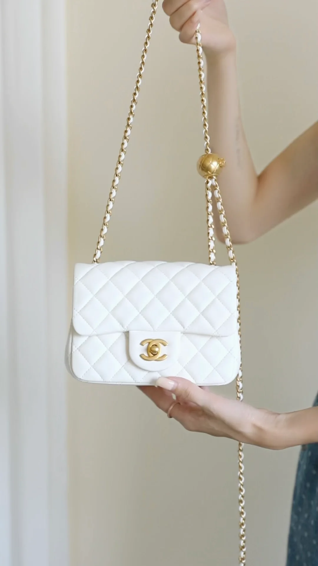 Chanel CF Gold Ball Square Fat Man - White