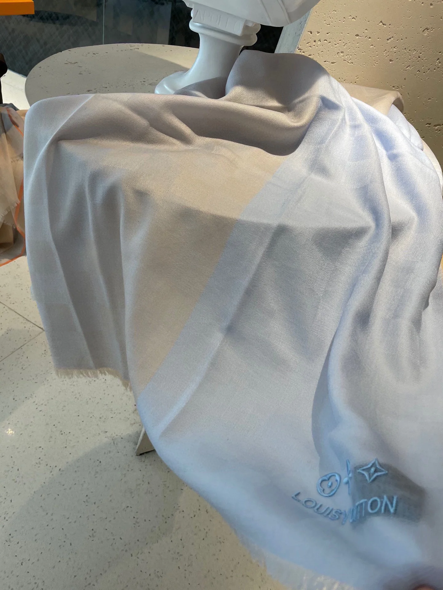 Классический клетчатый кашемировый шарф LV - 105-180 см - светло-голубой