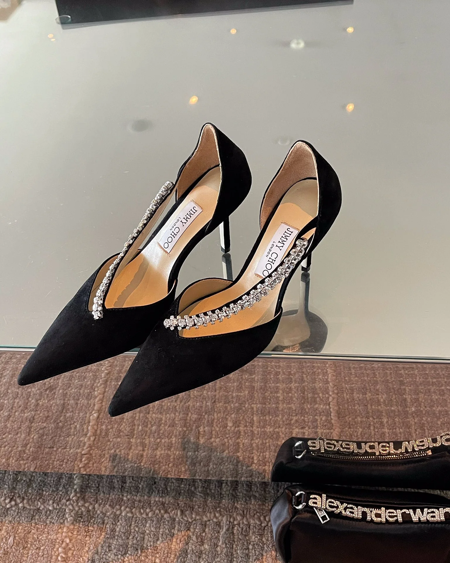 Туфли на высоком каблуке Jimmy Crystal Velvet в стиле Чо Чжа-хён - 8-5 см