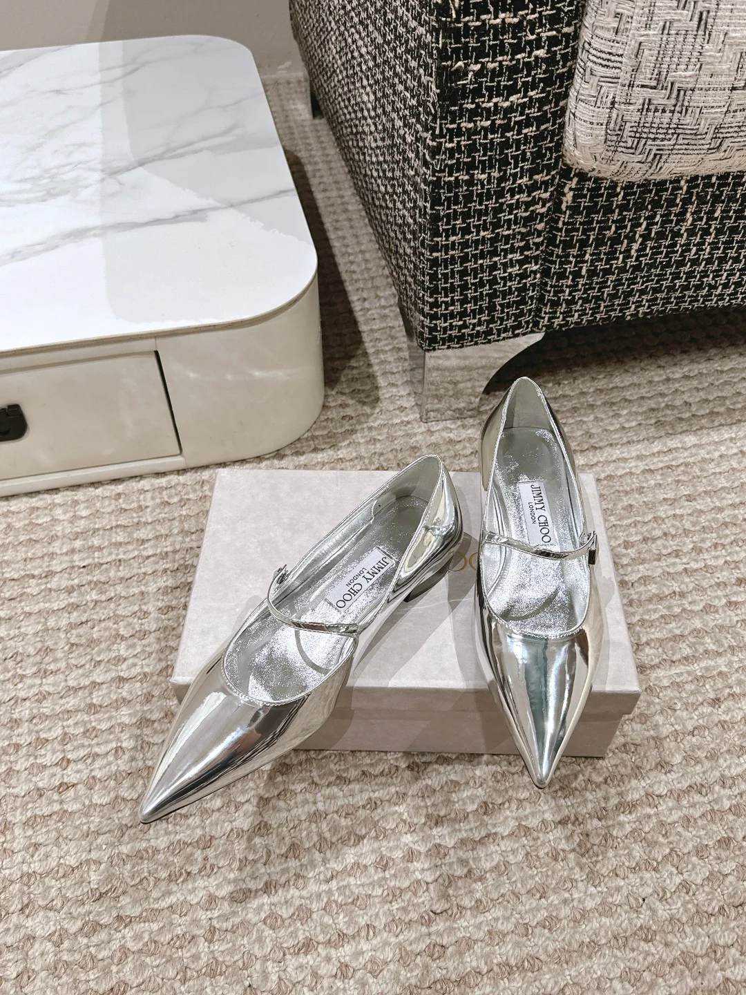 Jimmy - Туфли на толстом каблуке с острым носком - Серебристые