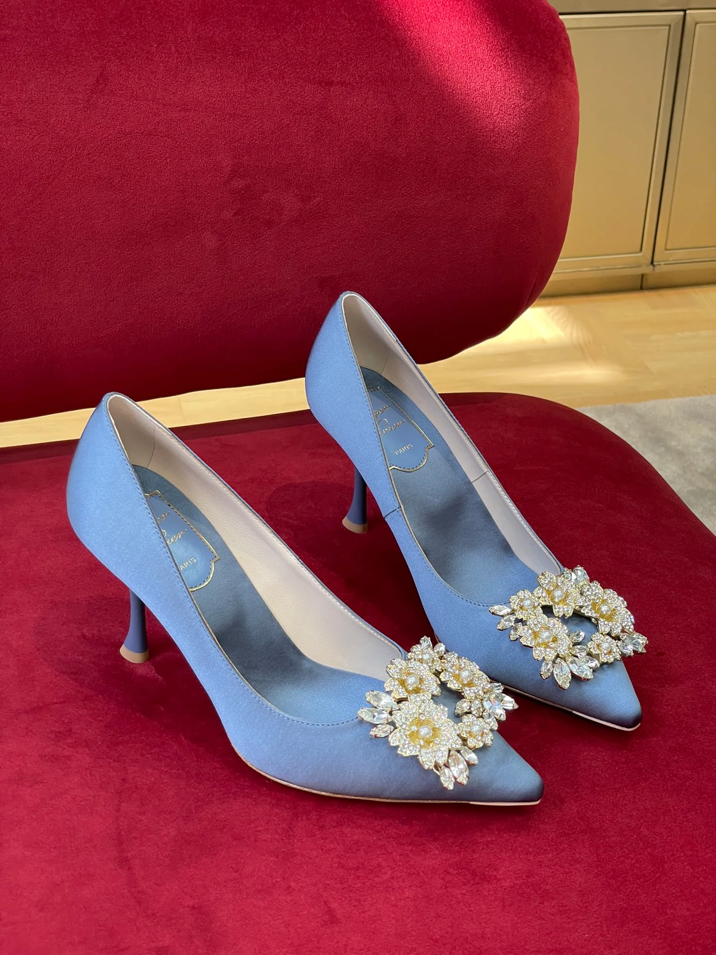 Туфли RV - ручная работа со стразами Swarovski - туфли на высоком каблуке - синие