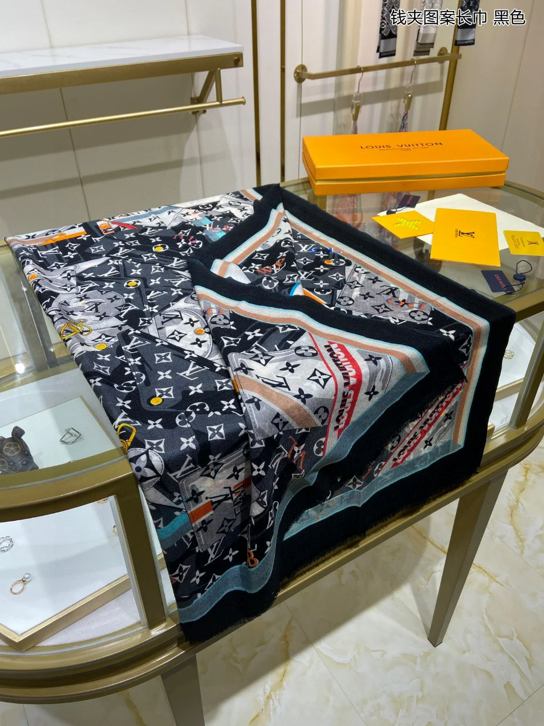 Длинный шарф LV с узором в виде кошелька - 90-100 см - высококачественный шелк саржевого переплетения.