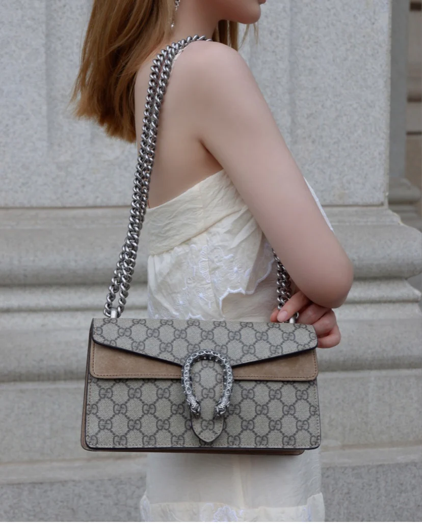 Сумка Gucci Dionysus - Монограммная канва, коричневый цвет - 25 см x 7 см x 14 см