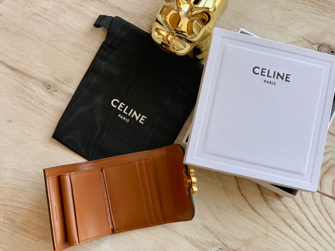 Маленький тканевый кошелек Celine Triomphe с вышивкой - синий