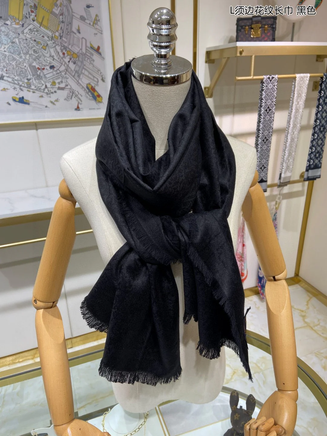 LV - Длинный шарф с бахромой - 60 - Шелк высшего качества - 40 - Шерсть