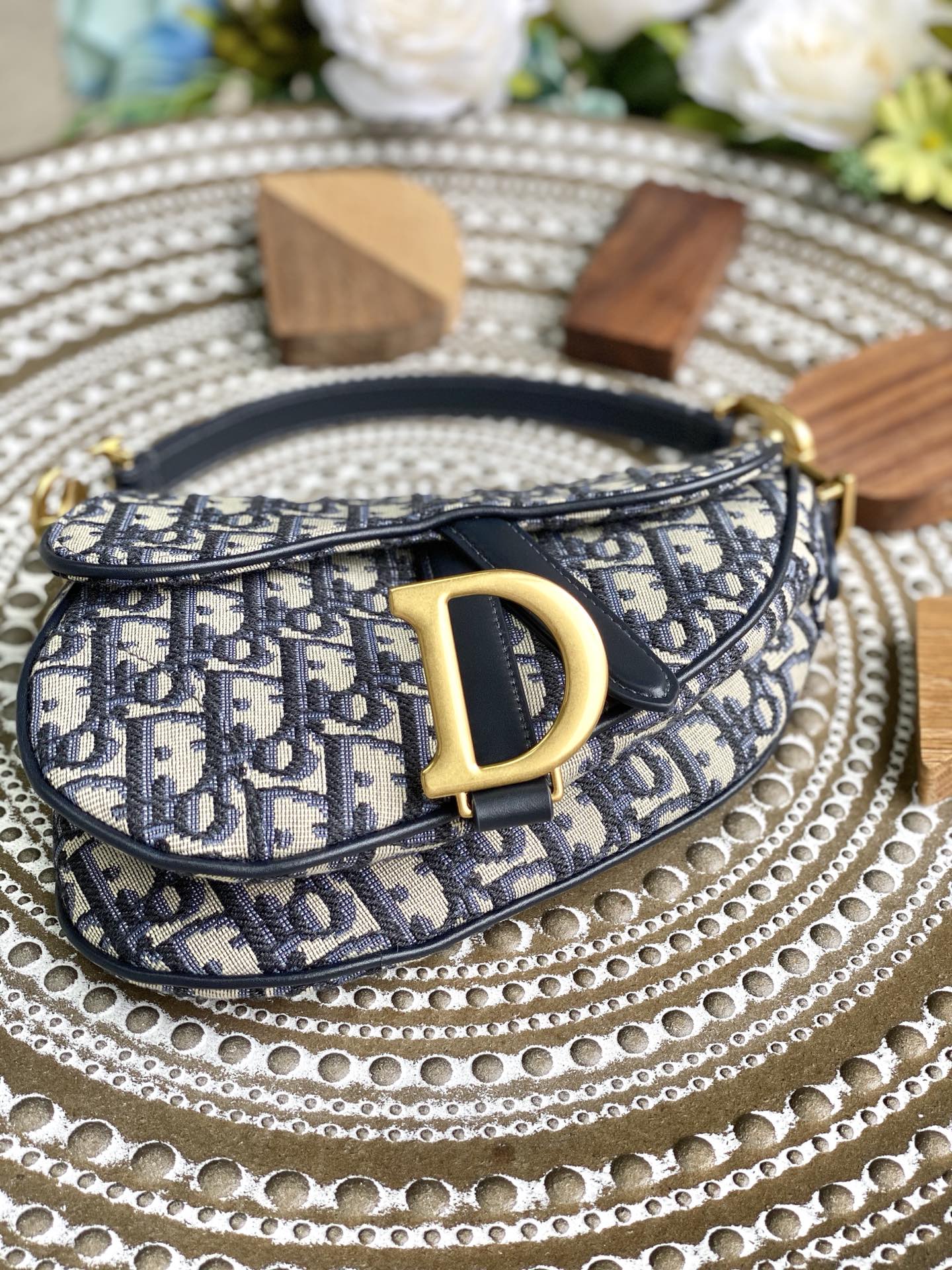 Сумка Dior Saddle Bag - Канва - Маленькая, синяя - 19,5 см