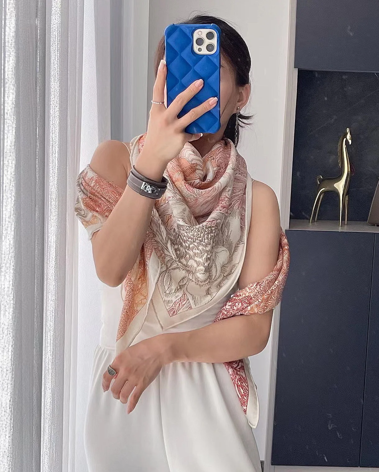 Hermes - Премиальный двусторонний квадратный шарф - 140 см - 70% кашемир - 30% шелк - 2 шт.