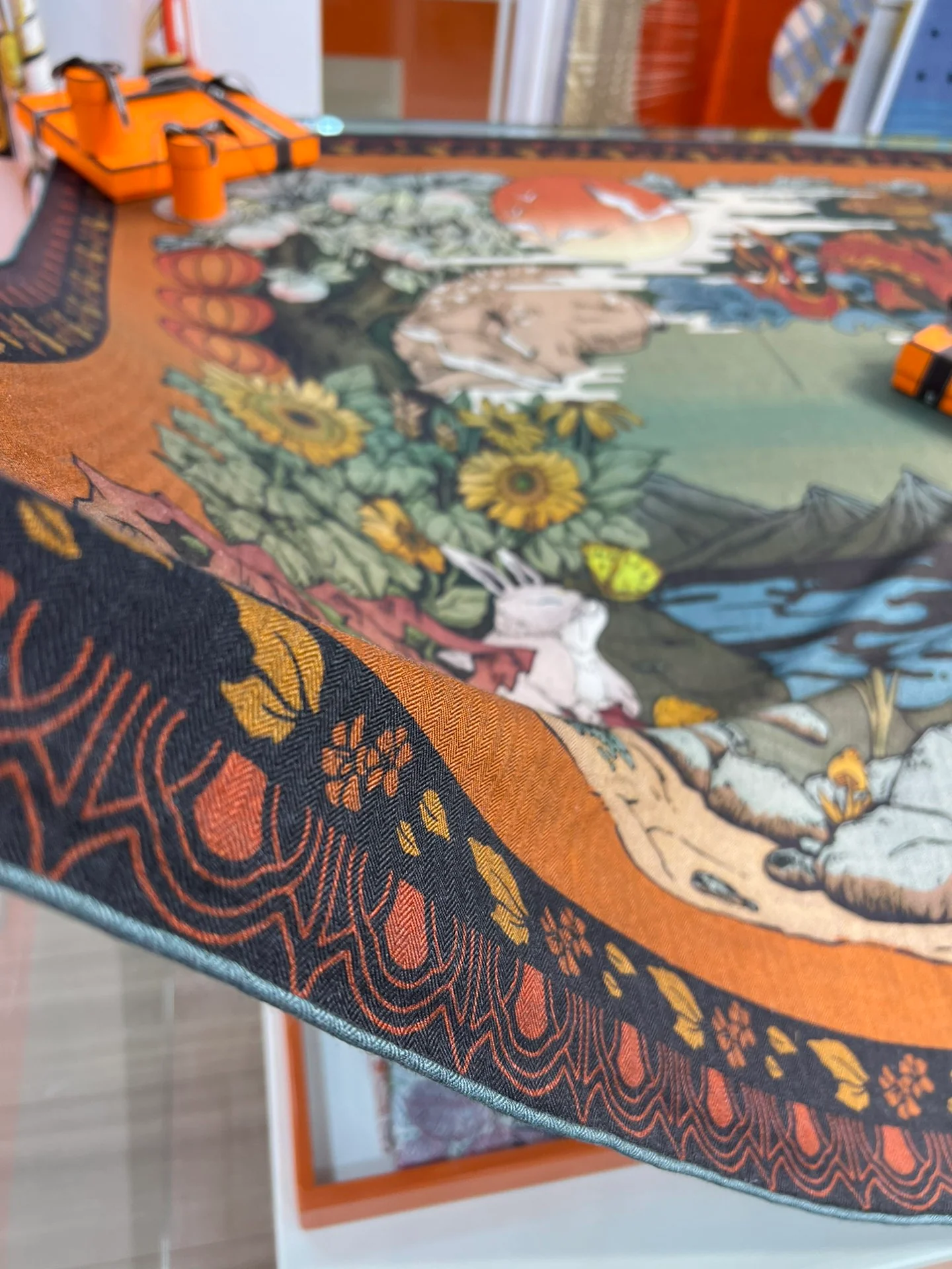 Большой двусторонний бархатный шарф Hermes - 140 см