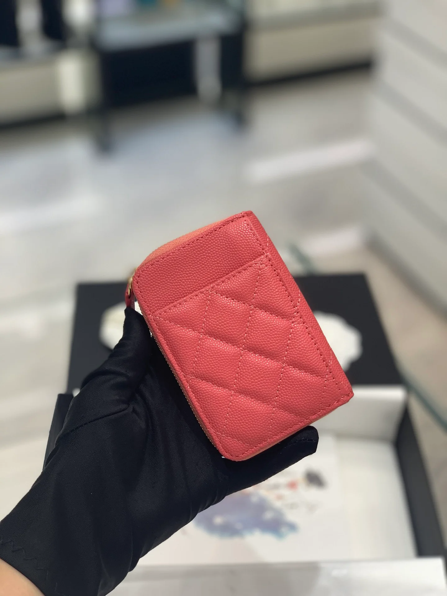 Chanel-菱格纹拉链卡包钱包 粉红色