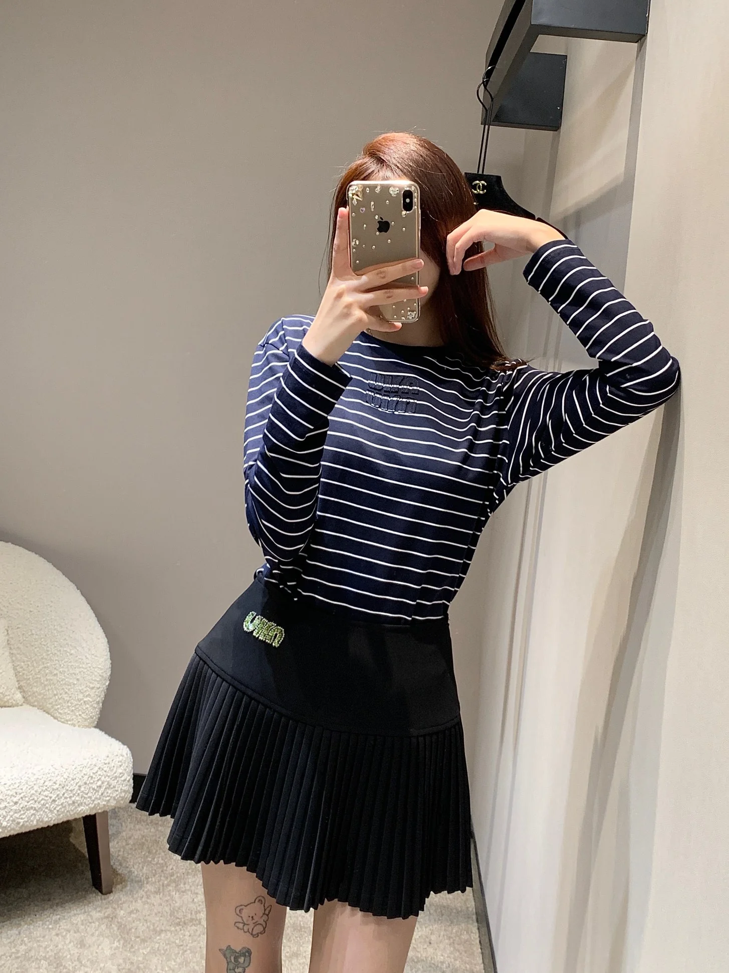 Miu Miu - 2404 - 24ss Весенне-летняя новинка - Полосатая футболка с длинным рукавом - Черная