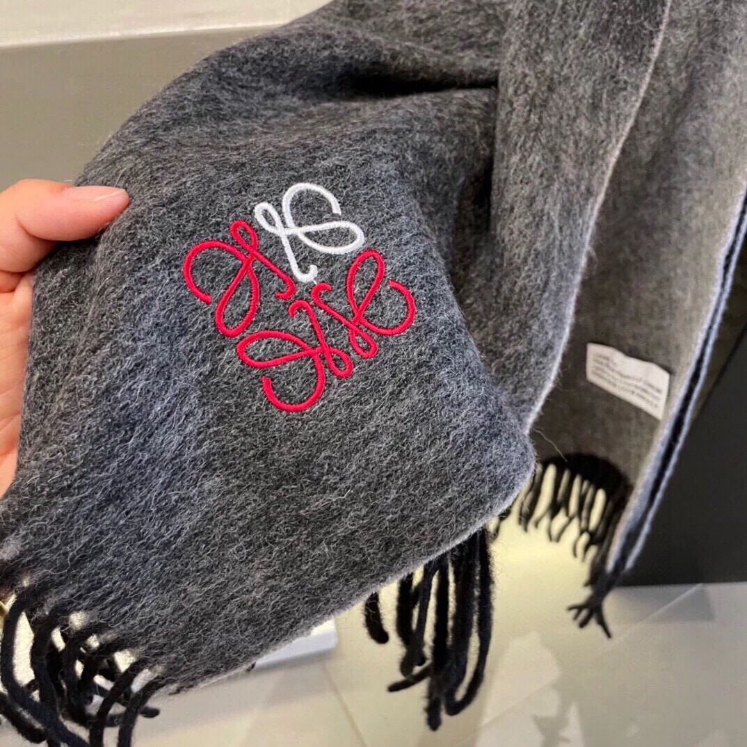 Шарф Lolwei с вышивкой ?Водяная рябь? — 100 шт. — Кашемир — Железно-серый