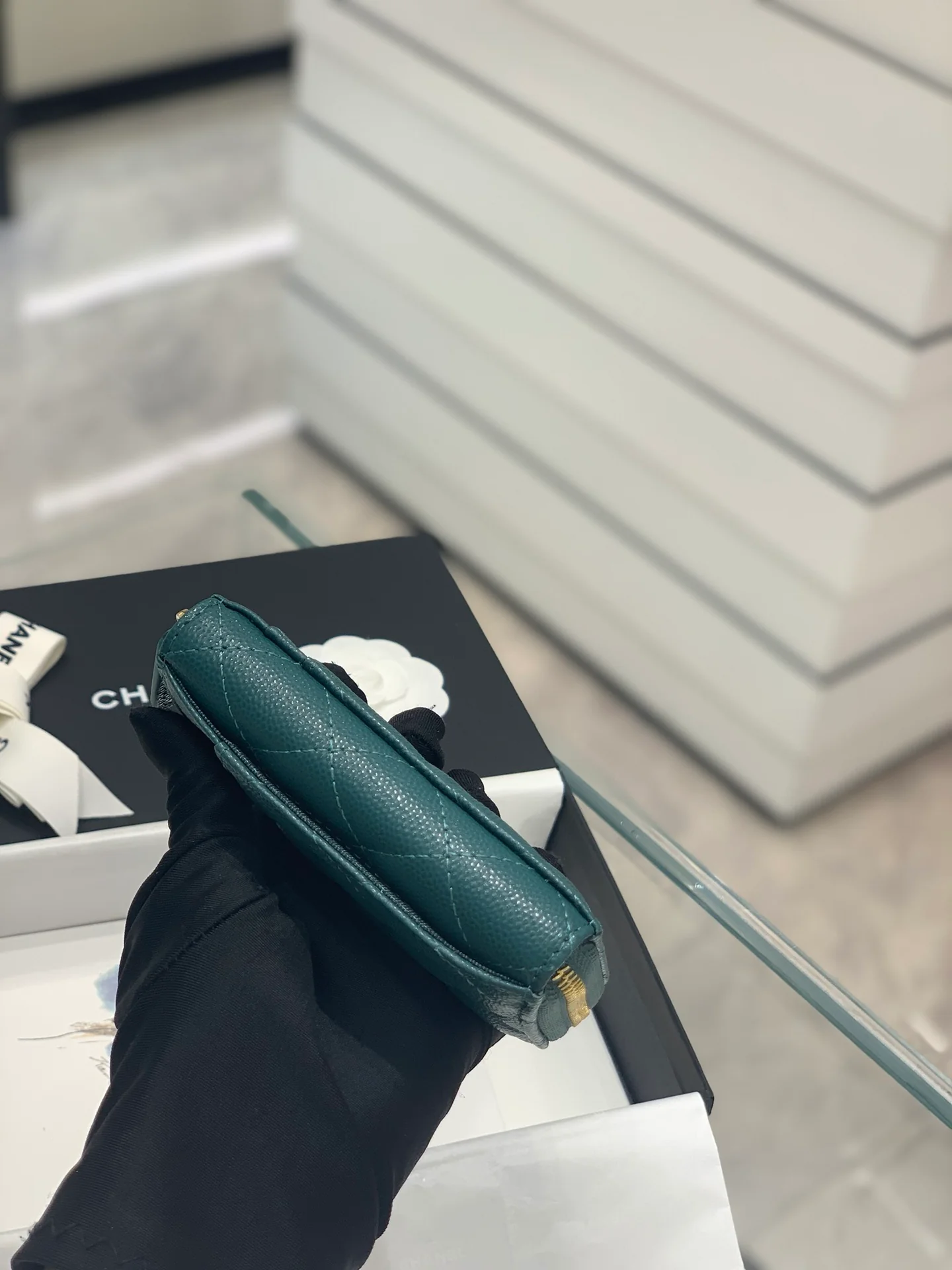 Chanel-菱格纹拉链卡包钱包 湖水绿