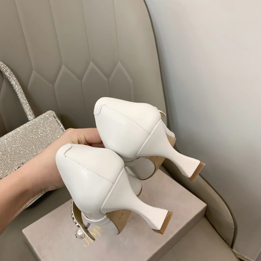 Туфли на высоком каблуке Jimmy с квадратным носком и пряжкой из жемчужной цепочки - 1