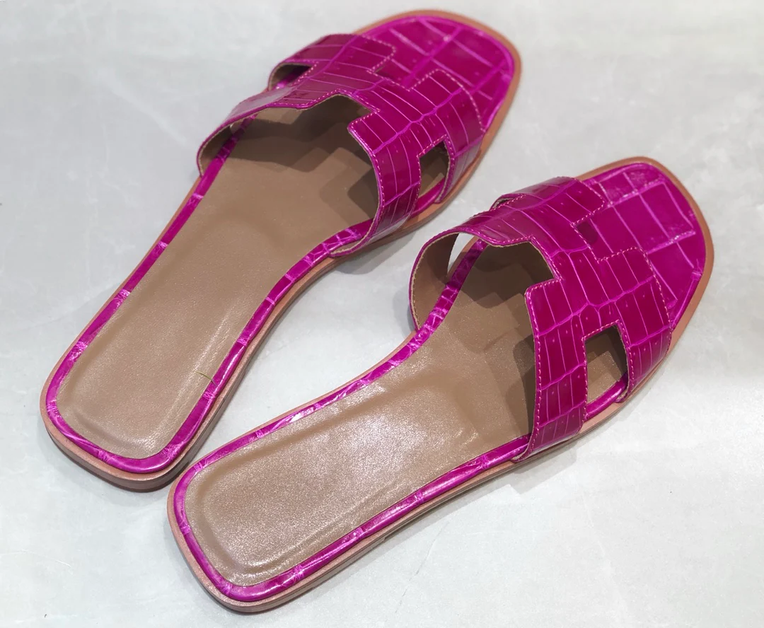 Тапочки Hermes - крокодиловая кожа - фиолетовый цвет из 