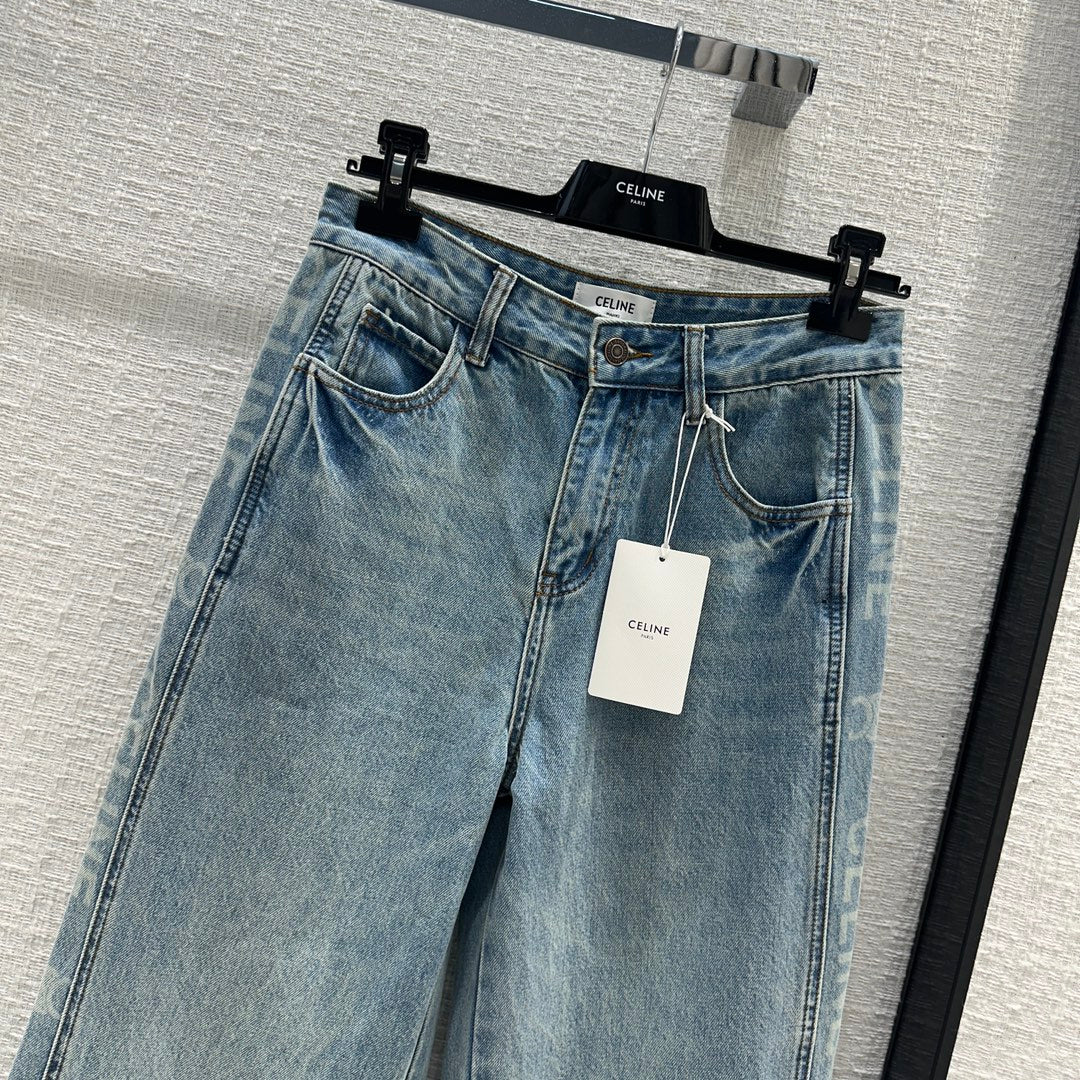 Celine 2403-24 Новинка ранней весны: джинсы прямого кроя с боковым принтом