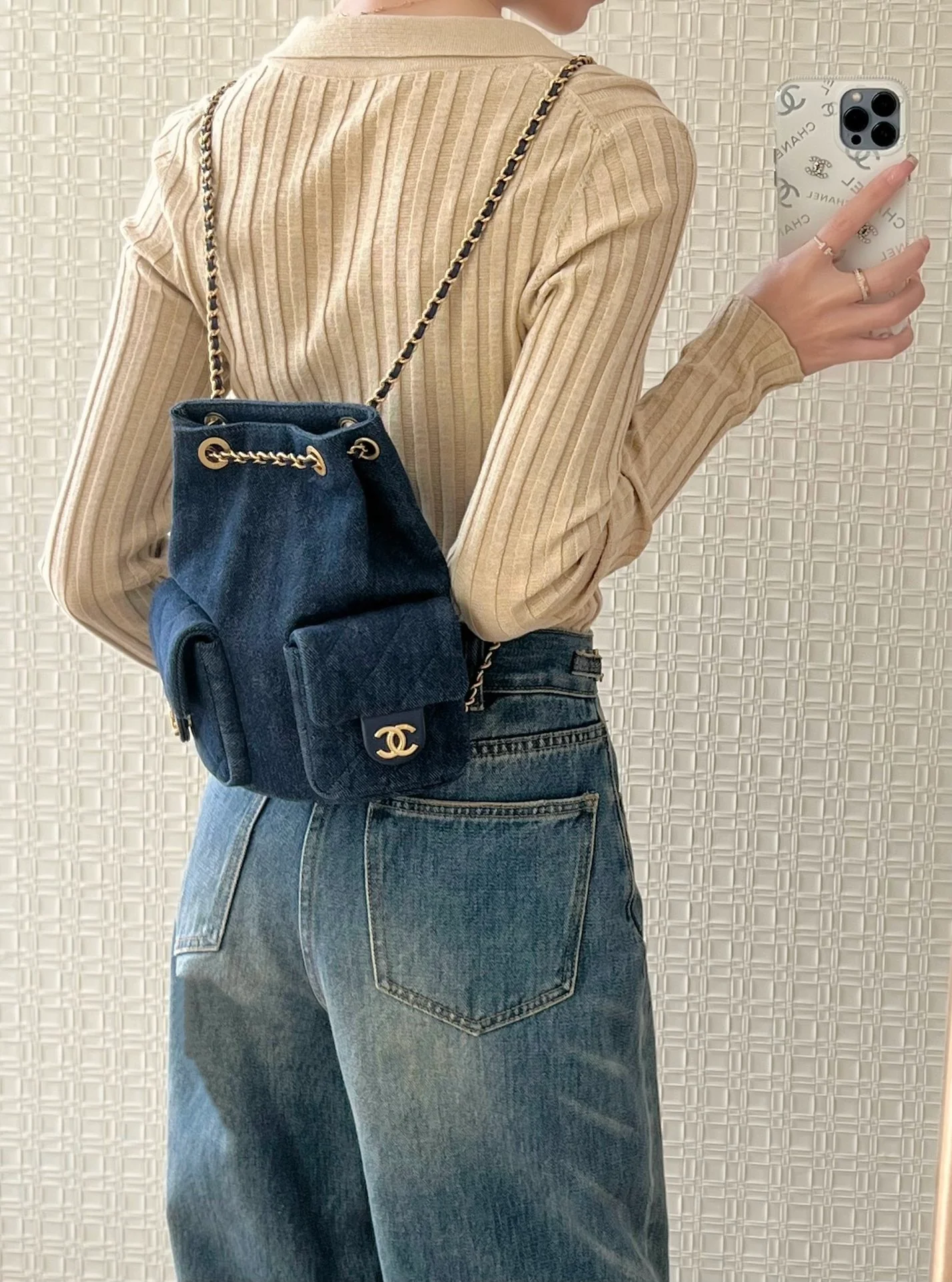 Рюкзак Chanel 25c на завязках — темно-джинсовый