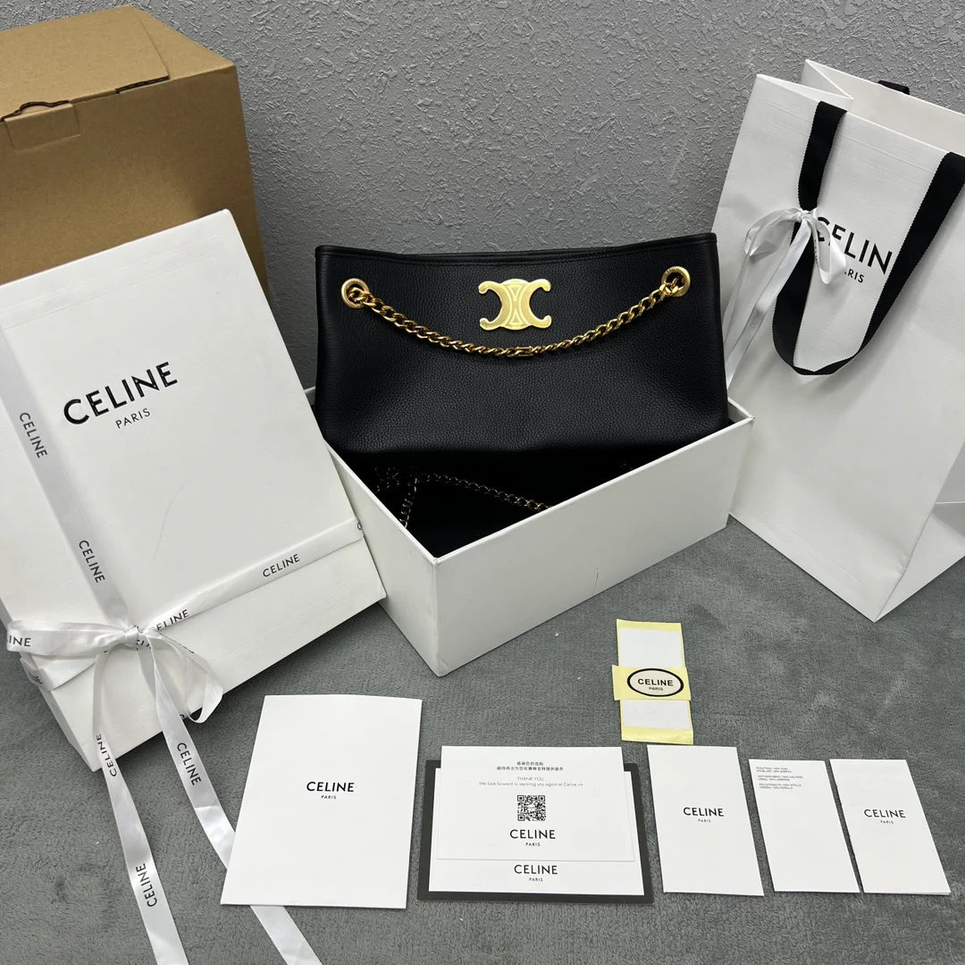 Сумка Celine New Newspaper Chain Bag - сумка через плечо с двойной цепочкой - черная