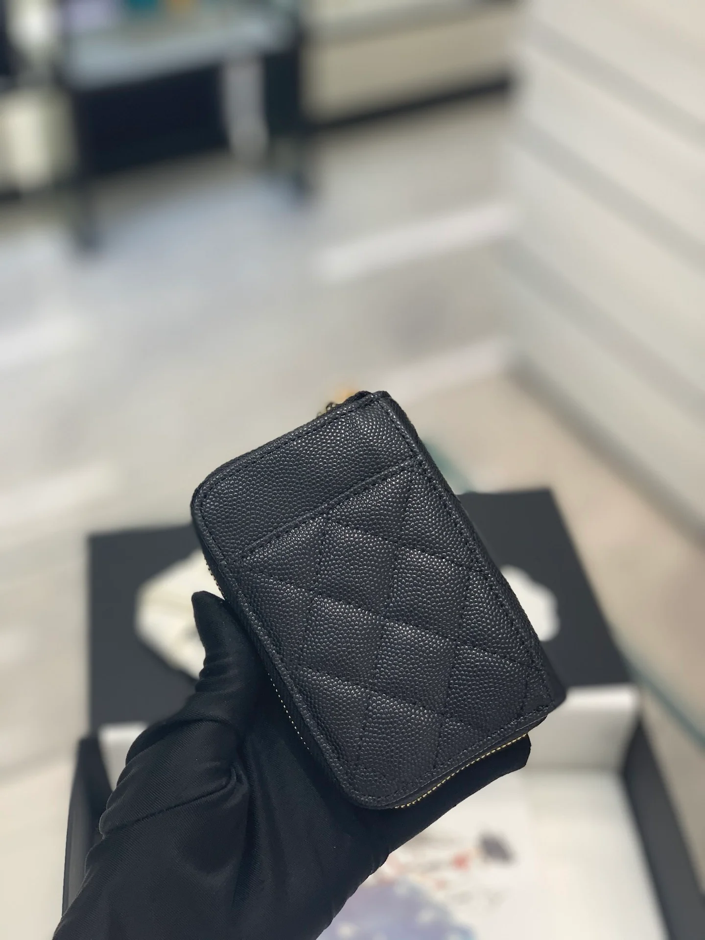 Chanel-菱格纹拉链卡包钱包 黑色