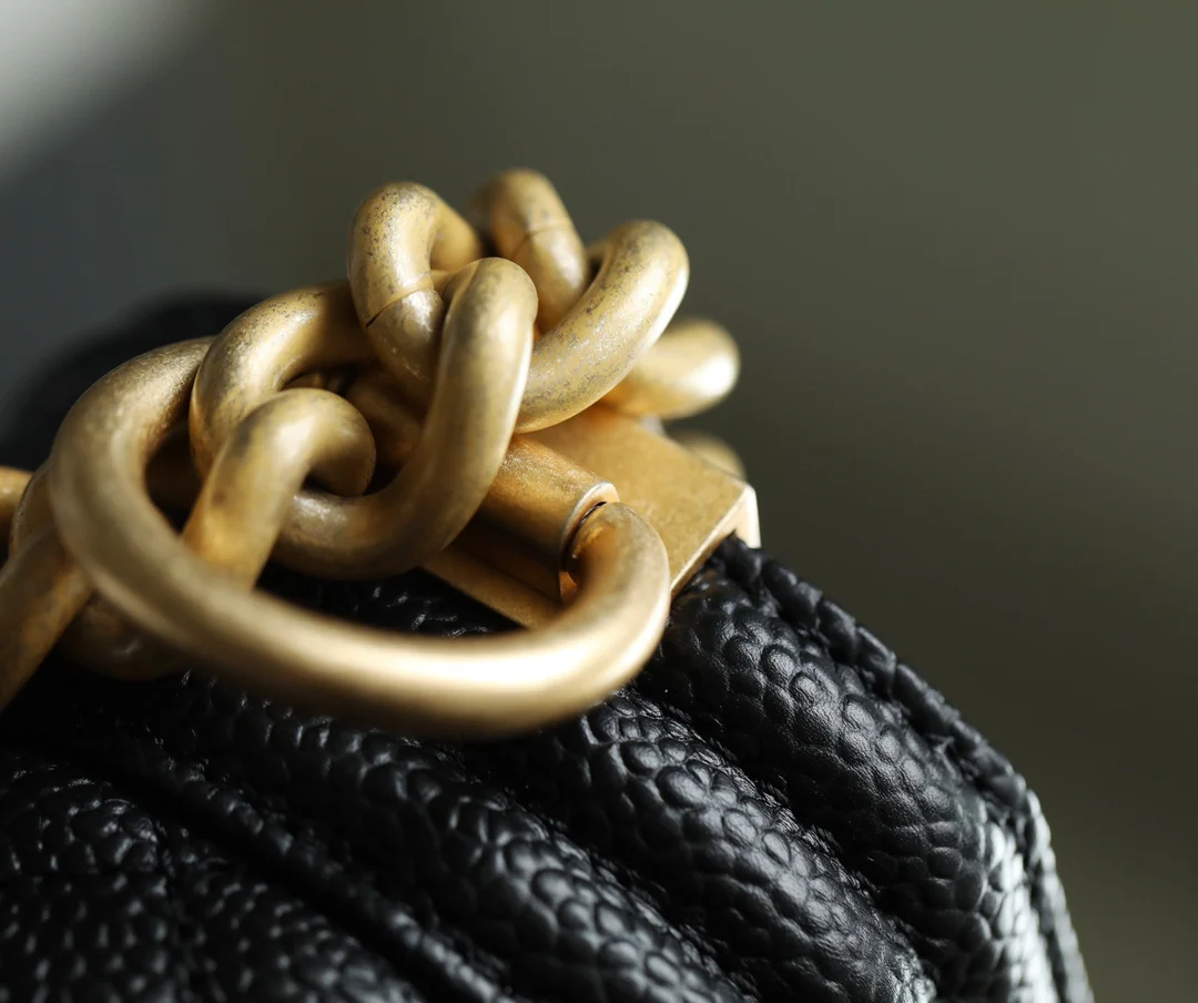 Chanel Le Boy Crystal Diamond Pattern Caviar - Medium - Black Gold