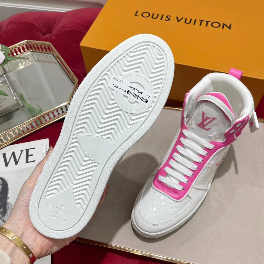 Обувь LV - кроссовки LV - высокие - повседневная обувь - розовые