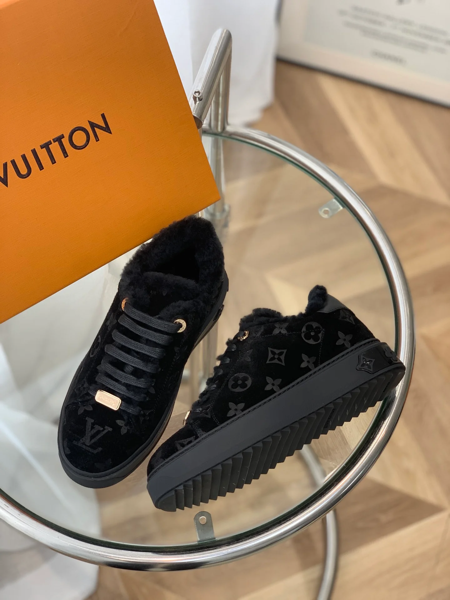 Обувь LV - шерстяные повседневные туфли LV - полностью черные