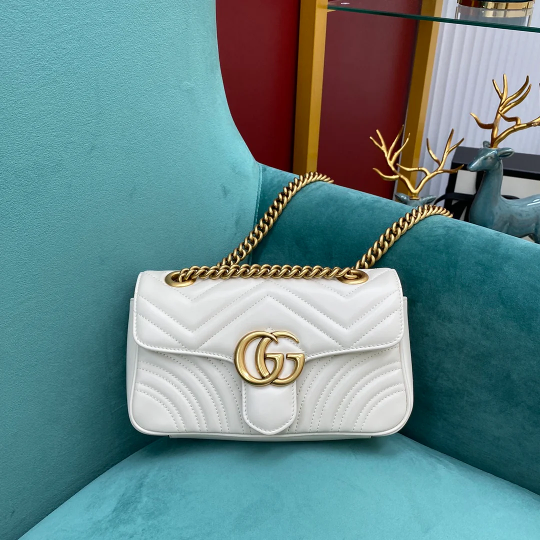 Gucci Marmont, белый, маленький размер, 22 см x 13 см x 6 см
